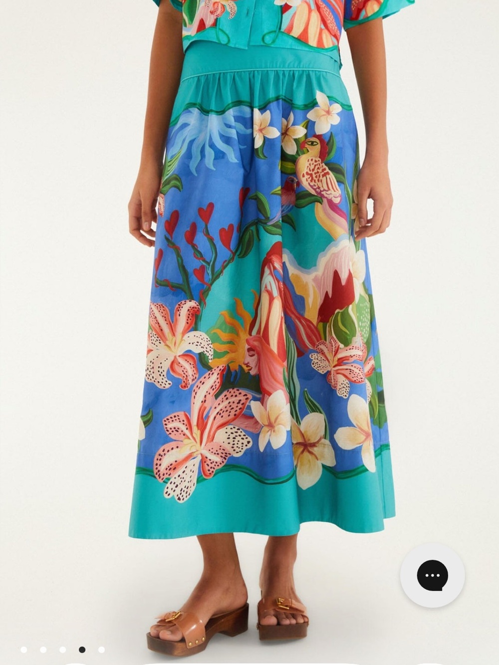 Vibrant Farm Rio Garden of Life Pockets Turquoise Floral Midi Skirt 🌴🌸🩵 - Picture 4 of 8